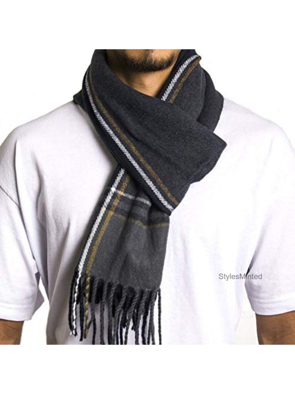 Soft Knit Plaid Striped Solid Winter Scarf 80" Long Warm Acrylic Mens
